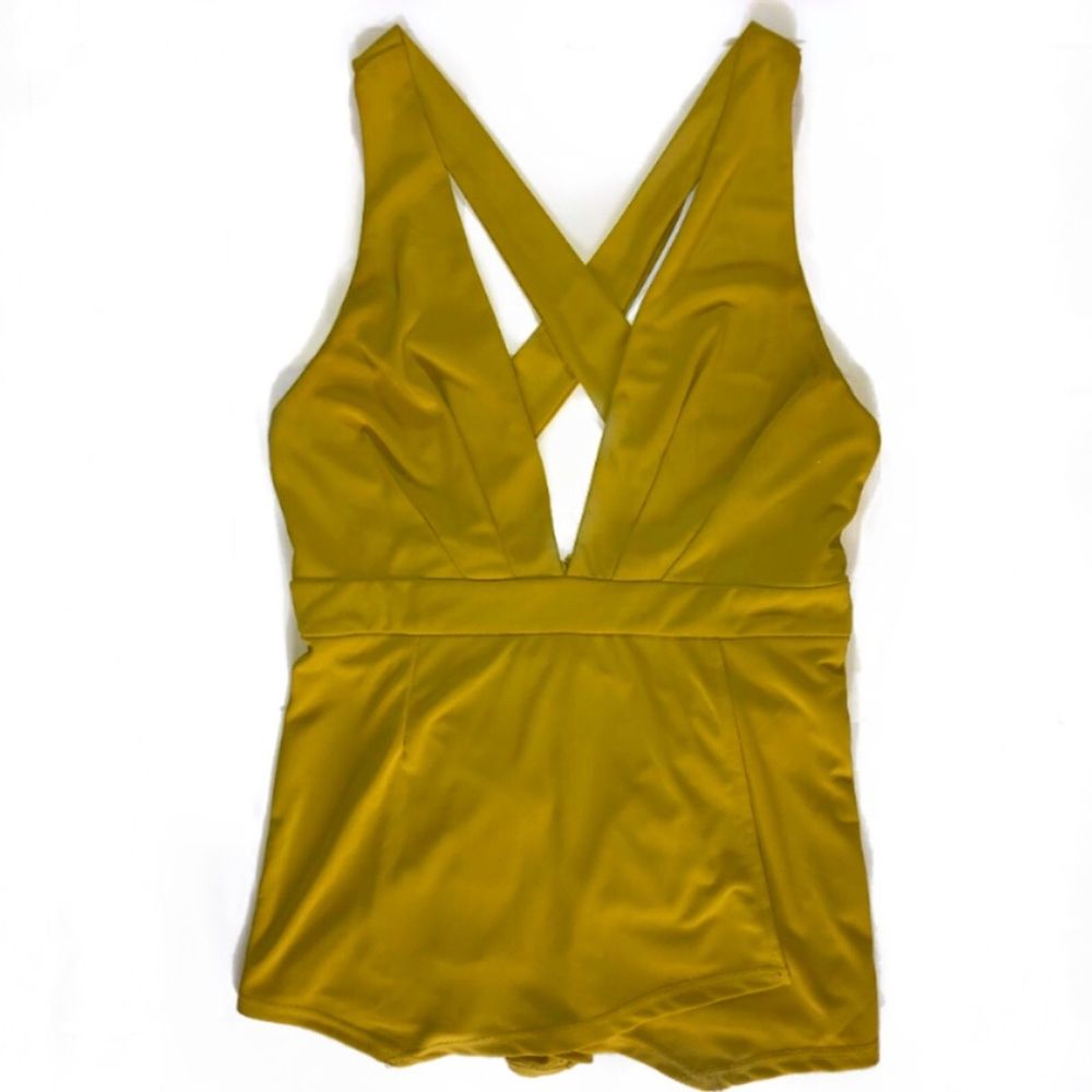 Yellow Skort Romper With Crisscross Back